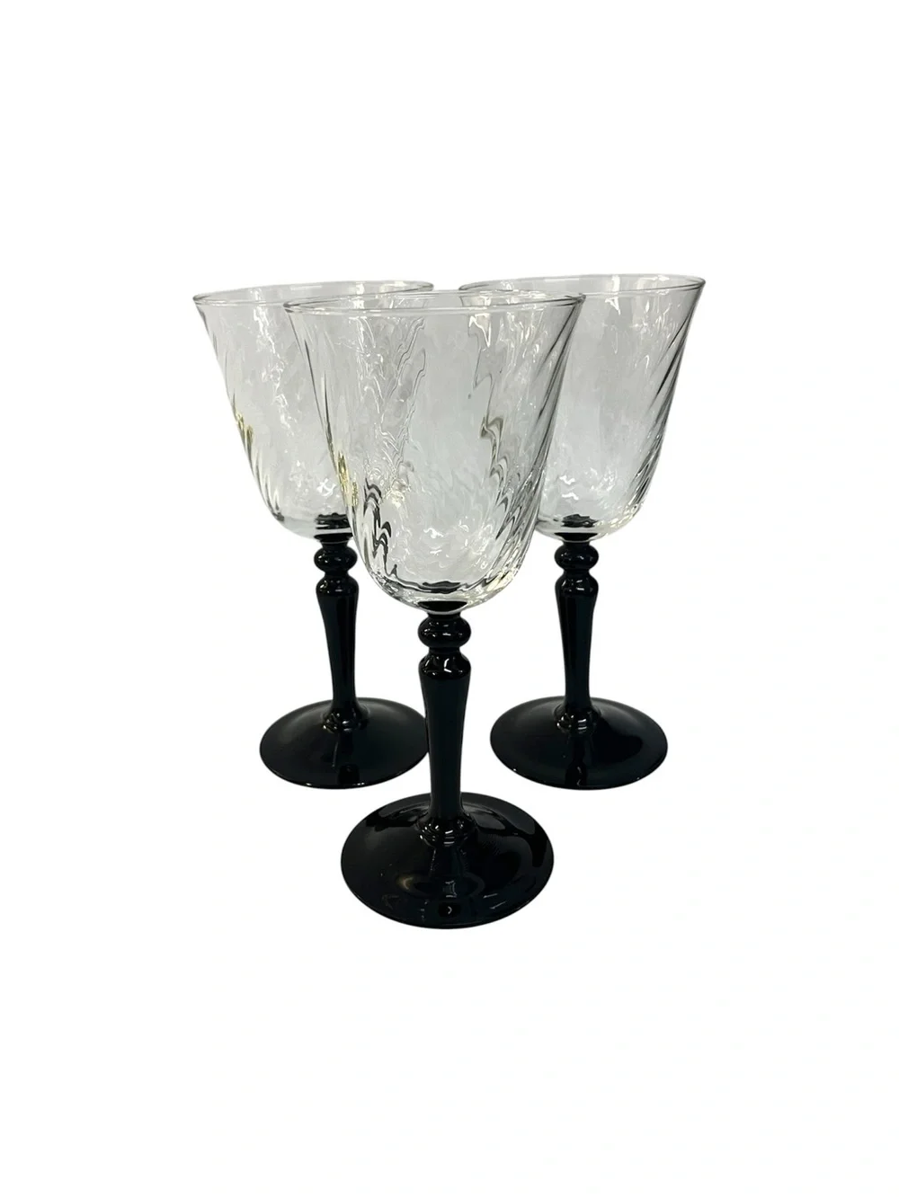 Vintage Cristal D'Arques Onyx Wine Glasses Black Stem Swirl Bowl France Set of 3